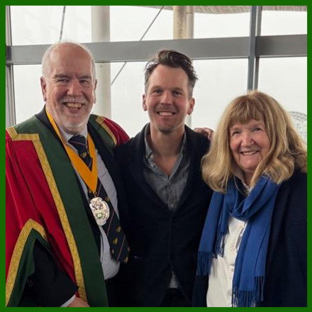 Peter Kettle pictured with The Master Mr Henry Gilbert and PM Dr Kathy Seddon