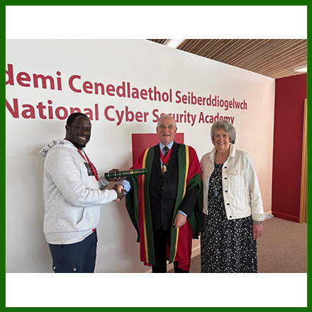 Wales Travel Award Winner Ramadhan Mohamed Rajab with Past Master Peter Coleman and Liveryman Sylvia Sargeant-Robert